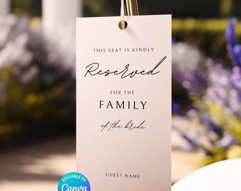 Plantilla de etiqueta de asiento reservado / Letrero de asiento reservado imprimible para ceremonia de boda / Etiqueta de silla minimalista
