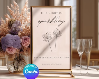 Letrero de despedida con bengalas personalizable / Plantilla de Canva + PDF imprimible Letrero de salida minimalista con bengalas para bodas / Descarga instantánea