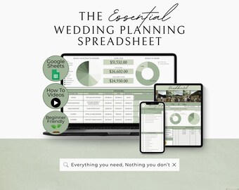 Hoja de cálculo para planificación de bodas, plantilla de Google Sheets, seguimiento de presupuesto, lista de invitados, lista de verificación, proveedores, planificador digital ecológico