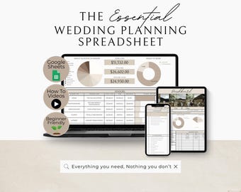 Hoja de cálculo para planificación de bodas, plantilla de Google Sheets, seguimiento de presupuesto, lista de invitados, lista de verificación, proveedores, planificador digital neutral