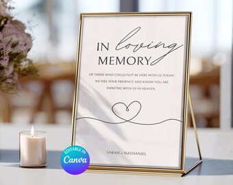 Letrero conmemorativo de boda imprimible / Plantilla de Canva personalizable / Letrero conmemorativo minimalista moderno para seres queridos perdidos