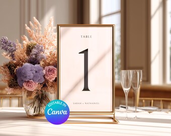 Plantilla minimalista para números de mesa, números de mesa modernos y personalizables para bodas y recepciones, descarga instantánea.