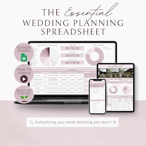 Wedding Planning Spreadsheet, Google Sheets Template, Budget Tracker, Guest List, Checklist, Vendors, Pink Digital Planner