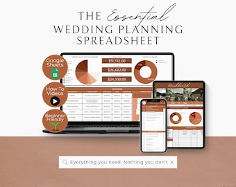 Hoja de cálculo para planificación de bodas, plantilla de Google Sheets, seguimiento de presupuesto, lista de invitados, lista de verificación, proveedores, planificador digital Terracotta