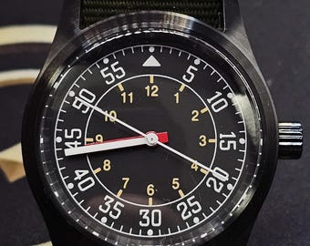 Zegarek terenowy Quatz Custom - Seiko VH31, zielony pasek NATO, czarna tarcza