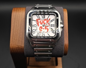 Custom Automatic Watch "F*** 9-5" - Seiko NH35 Square Case Mineral Crystal Glass