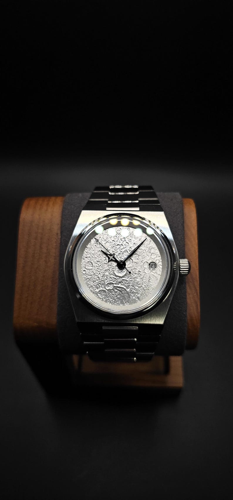 Custom Automatic Watch 'Lunar' - Seiko NH35 3D Moon Surface Dial image 1