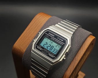 Custom Silver Casio F-91W Watch "Icy" – Blue Gradient Filter, Stainless Steel Band