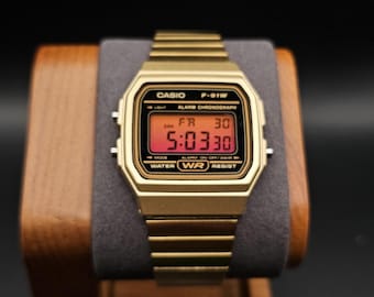 Modded Casio F-91W "Sunrise" - Custom Gold Case Sunset Filter Digital Watch - Engraving/ Customisation Available