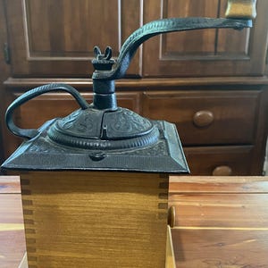 Vintage Manual Coffee Grinder- Rustic Wood and Cast Iron