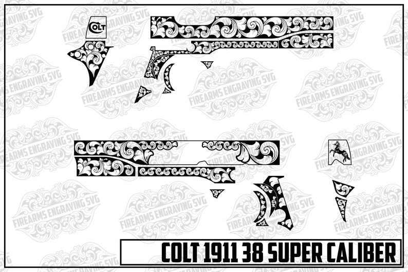 Colt Graphics Colt 1911 38 Super Caliber Scroll Engraving Design SVG - Instant ...