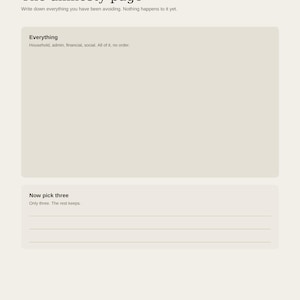 May include: A digital interface titled The amnesty page with a navigation bar containing Amnesty, Home, Admin, and Routines. It features a large text box labeled Everything for household, admin, financial, and social tasks, plus a section to pick three.