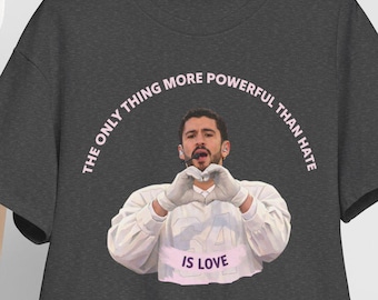 Unisex Pop Culture Viral Moment Tee, Immigrant Support & Solidarity Love Not Hate T-Shirt