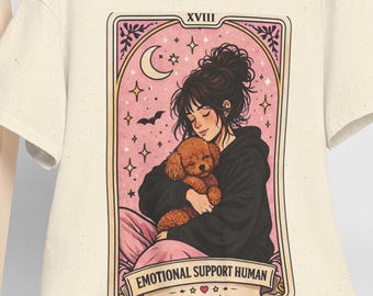 Camiseta personalizada de apoyo emocional para humanos, camiseta divertida con estética de tarot para mamás de perros, camiseta para aliviar la ansiedad, regalo personalizado con humor para mamás de caniches