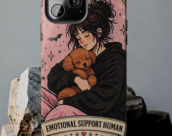 Personalized Emotional Support Human Phone Case,  Custom Dog Mom Tarot Aesthetic Case,  Funny Poodle Mom Gift, Anxiety Comfort iphone Case