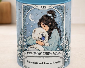 Personalized Chow Chow Mom Tarot Card Mug | Custom Name Dog Mom Gift | Chow Chow Lover Coffee Mug | Unconditional Love & Loyalty