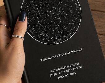 Diario personalizado con mapa estelar, regalo de la noche en que nos conocimos, cuaderno personalizado conmemorativo del cielo nocturno (versión digital gratuita incluida).