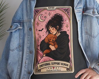 Custom Emotional Support Human T-shirt, Funny Dog Mom Tarot Aesthetic Tee, Anxiety Comfort Shirt, Personalized Humor Poodle Mom Gift
