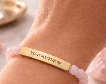 Pulsera personalizada de piedra curativa / Pulsera personalizada con barra de piedras preciosas grabadas / Joyería de amistad con nombre personalizado