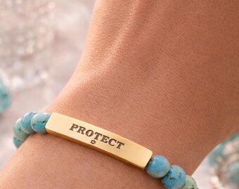 Pulsera de piedras preciosas grabada a medida • Regalo del Día de la Madre para mamá • Joyería personalizada con piedra de nacimiento • Pulsera de piedra natural con significado