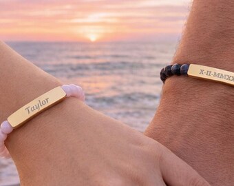 Pulsera personalizada con piedras naturales energéticas: joyas grabadas para San Valentín y aniversarios.