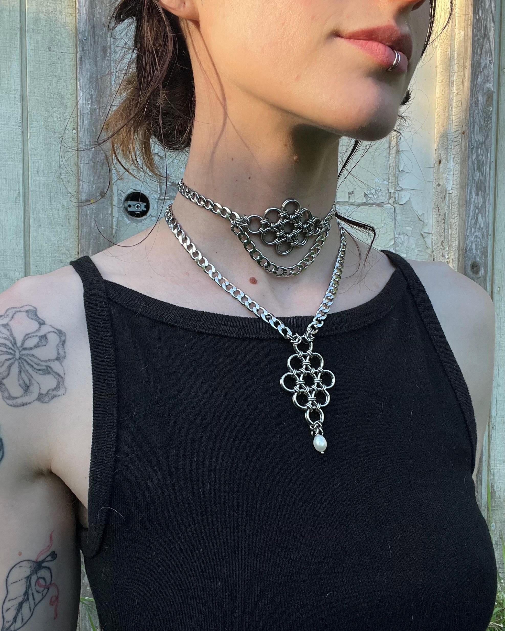 Diamond Drop Chainmail Necklaces - Etsy