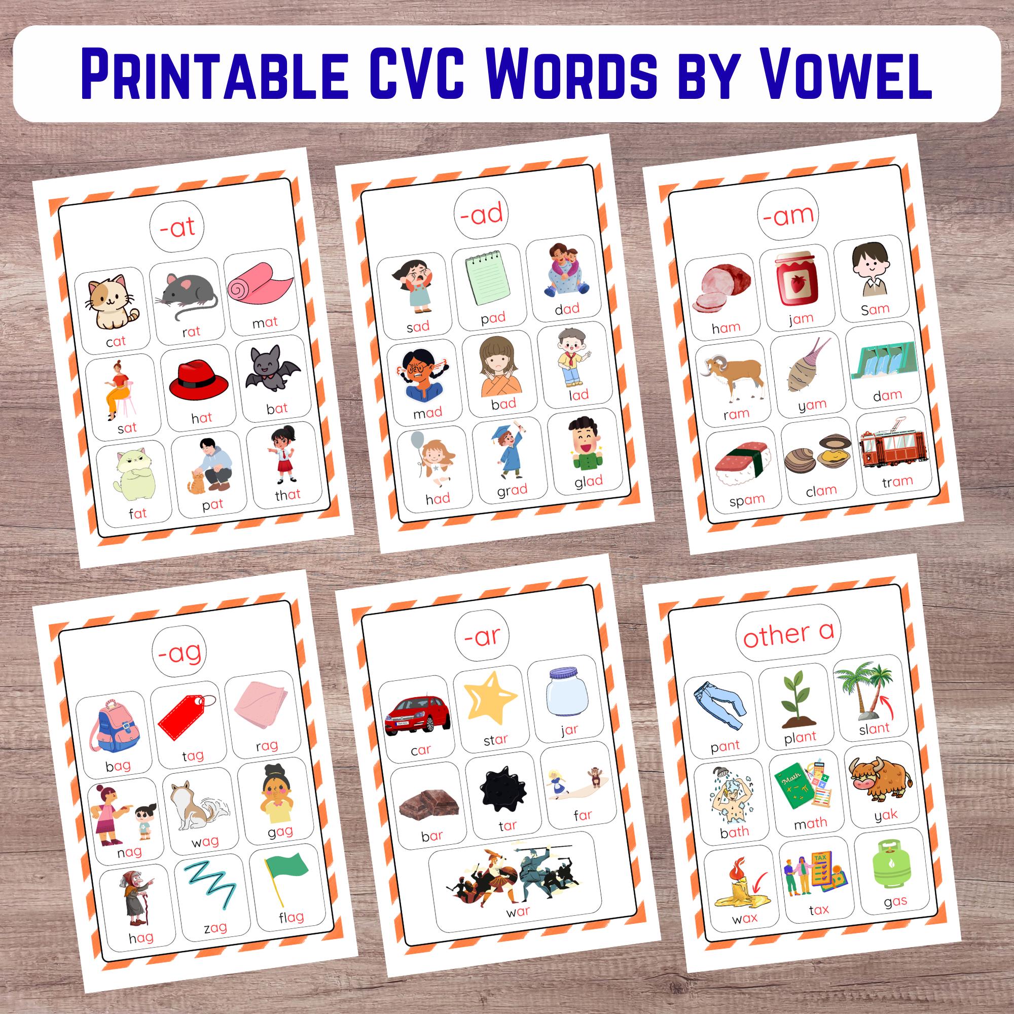 CVC Words Learning Cards | Phonics, Visual Reading, A4 (PDF Download ...