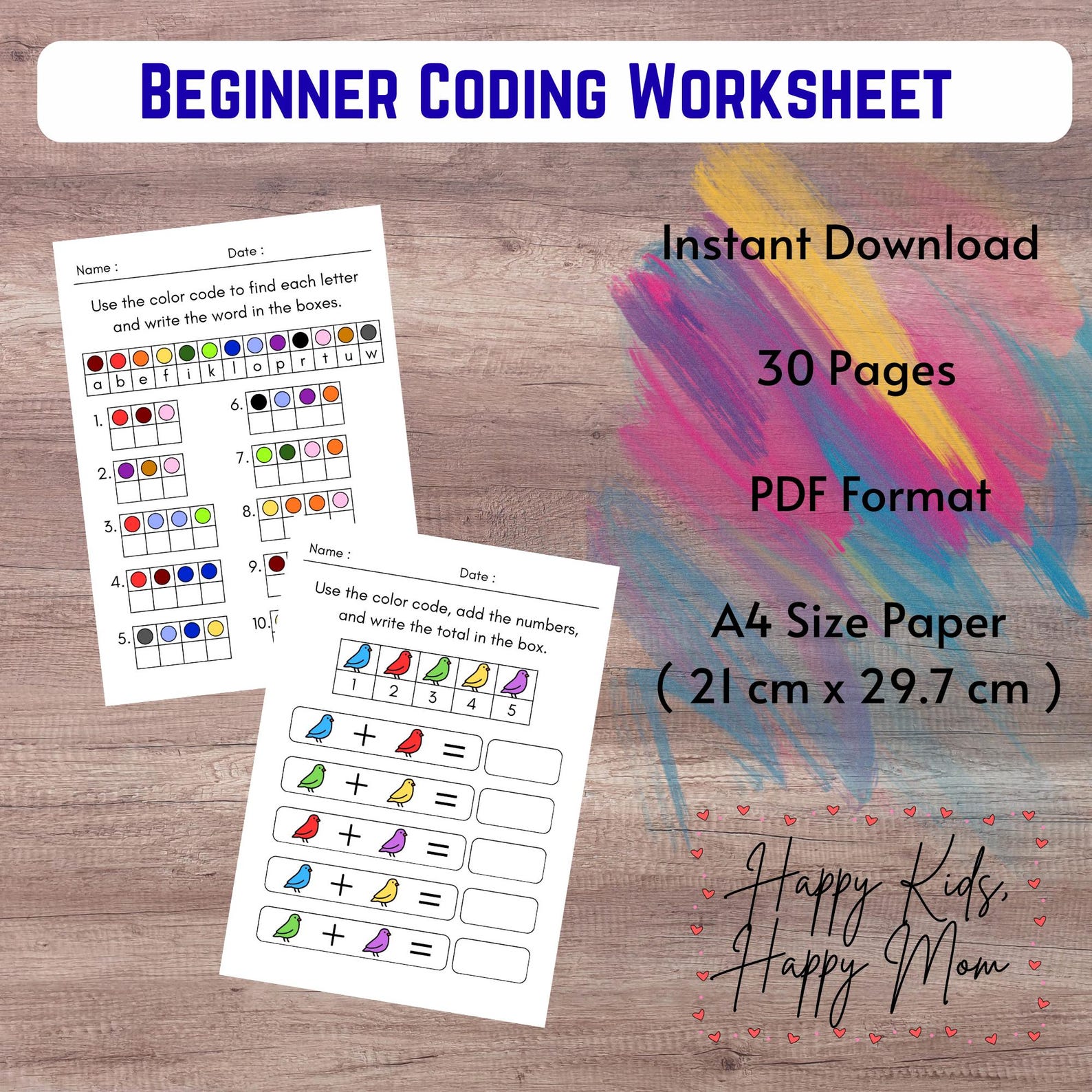 Beginner Coding Worksheet for Kids, 30 Printable Activities, Logic ...