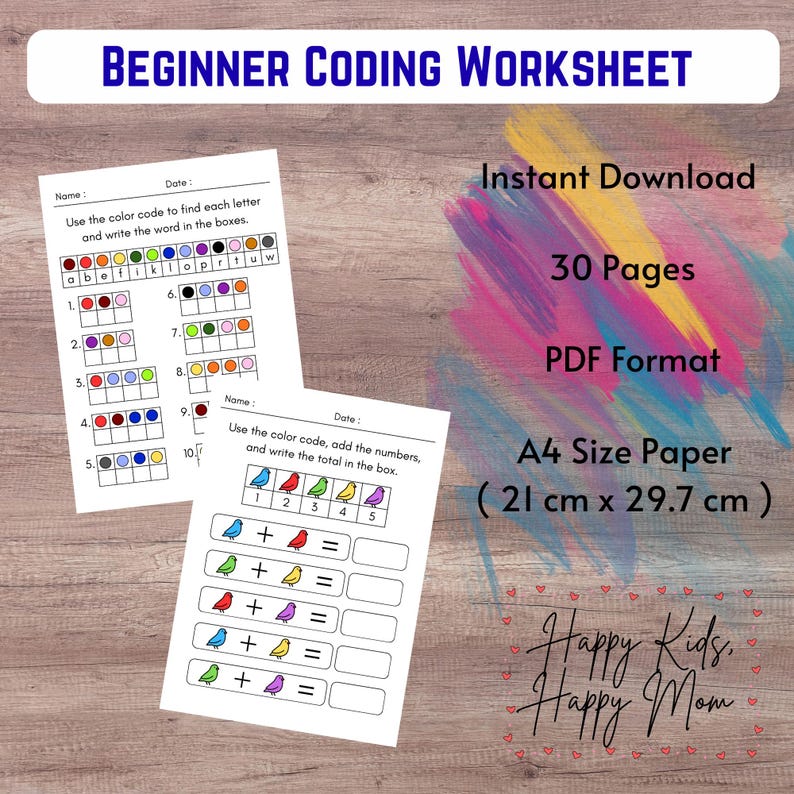 Beginner Coding Worksheet for Kids, 30 Printable Activities, Logic ...