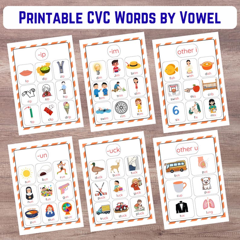 CVC Words Learning Cards | Phonics, Visual Reading, A4 (PDF Download ...