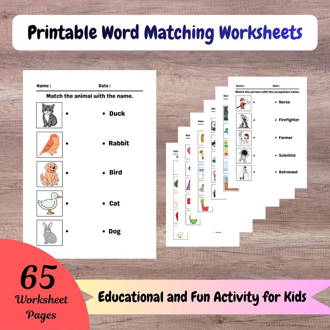Printable Matching Names Worksheets, Match the Name, Kindergarten ...