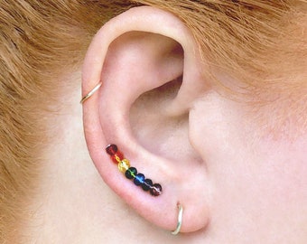 Rainbow Earrings, Gay Pride Earrings, Rainbow Chakra Ear Climber Earrings, Gay Pride Jewelry, Rainbow Jewelry, Rainbow Chakra Jewelry