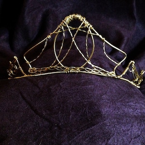 Princess Crown, OOAK Gold Tone Wire Bridal Tiara, Great for Princess Queen, Fairy, Renaissance, Halloween Costume or Wedding