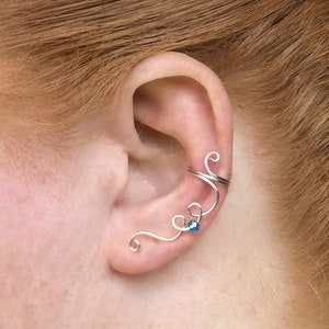 Ear Cuff No Piercing, Silver Ear Cuff, Ear Cuffs with Crystal Beads, Cartilage Ear Cuff, Cuff Earrings, Non Pierced Ear Cuff Earring