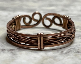 Braided Copper Wire-Wrapped Adjustable Ring | Viking-Inspired Handmade Jewelry | Men’s Ring | Unisex Ring