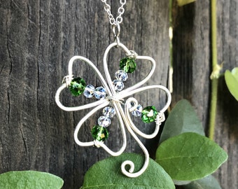 Four Leaf Clover Necklace - St. Patrick's Day Pendant - Green Shamrock Lucky Irish Necklace