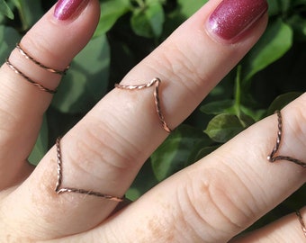 Twisted Ring SET OF 6 - Copper Ring Set, Midi Rings,  Stacking Rings, Copper Midi Rings, Boho Rings, Knuckle Rings, Bohemian Copper Jewelry
