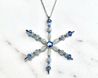 Sterling Silver Snowflake Pendant - Beaded Snowflake Necklace for Women - Christmas Gift for Her with Sparkly Beads - Christmas Necklace