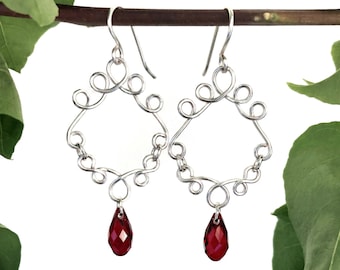 Silver Wire Wrapped Earrings with Austrian Crystal Tear Drop Briolette Beads - CHOOSE YOUR COLOR - Perfect Girlfriend gift