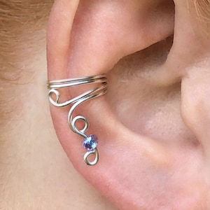 Ear Cuff with Crystal Beads, Fancy Ear Cuff No Piercing, Silver Ear Cuff, Cartilage Ear Cuff, Cuff Earrings, Non Pierced Ear Cuff Earring