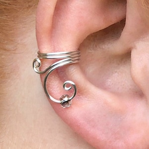Beaded Non Pierced Ear Cuff Earring, Ear Cuff with Crystal Beads, Fancy Ear Cuff No Piercing, Silver Ear Cuff, Cartilage Ear Cuff