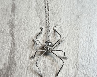 Beaded Spider Necklace - Silver Sparkly Spider Pendant - Halloween Necklace