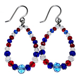 Red White and Blue Earrings, Beaded Fourth of July Earrings, USA Jewelry, Patriotic Earrings, Independence Day, American Flag, 4th of July