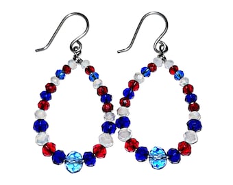 Red White and Blue Earrings, Beaded Fourth of July Earrings, USA Jewelry, Patriotic Earrings, Independence Day, American Flag, 4th of July