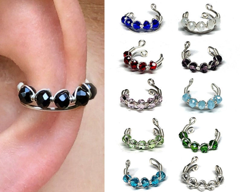 Silver Crystal Beaded Ear Cuff Punk Ear Cuff Alternative Etsy