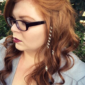 Silver hair wrap with dangling bead for unique wedding hair styling