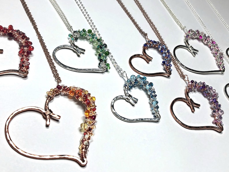 Beaded Heart Pendant Wire Wrapped Heart Necklace Crystal Etsy