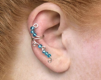 Silver Ear Cuff | Elf Ear Cuff | Elven Ear Wraps | Crystal Ear Cuff | Fairy Earrings | Beaded Cartilage Earrings | Helix Ear Cuff | Magic