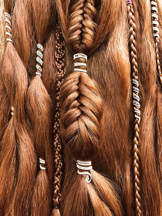 Spiral Hair Beads, Unique Hair Accessories, Hair Bead Cuffs, Braid Jewelry,  Dreadlock Jewelry, Viking Hair Beads, Beaded Hair Rings 
