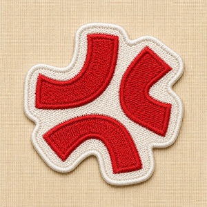 May include: Embroidered patch featuring a red symbol of anger, with three curved lines, on a white background. The patch has a white border and is likely designed to be ironed or sewn onto fabric. The design is a bold statement.